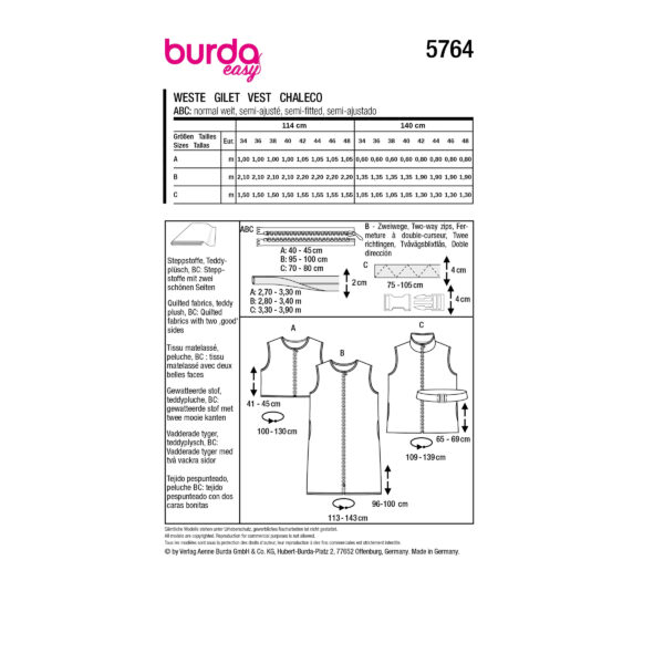 Burda Easy Schnittmuster Nr. 5764 - Weste - Steppweste - Gilet - Image 10