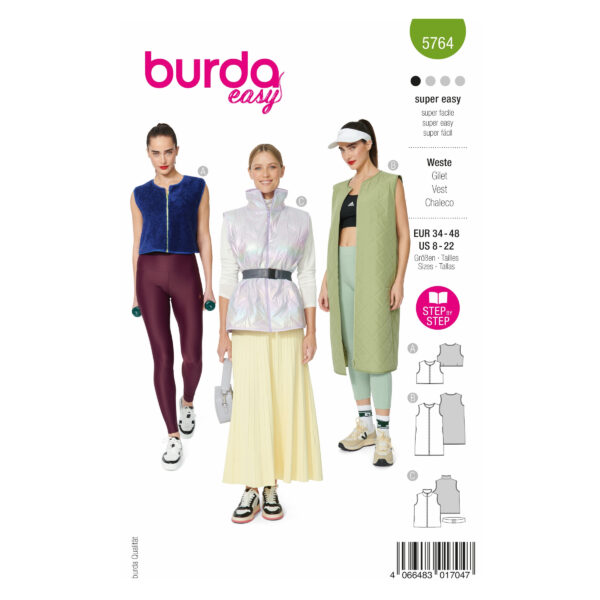 Burda Easy Schnittmuster Nr. 5764 - Weste - Steppweste - Gilet