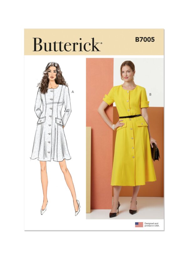 Butterick Schnittmuster - B7005 - schlichtes, elegantes, geknöpftes Kleid