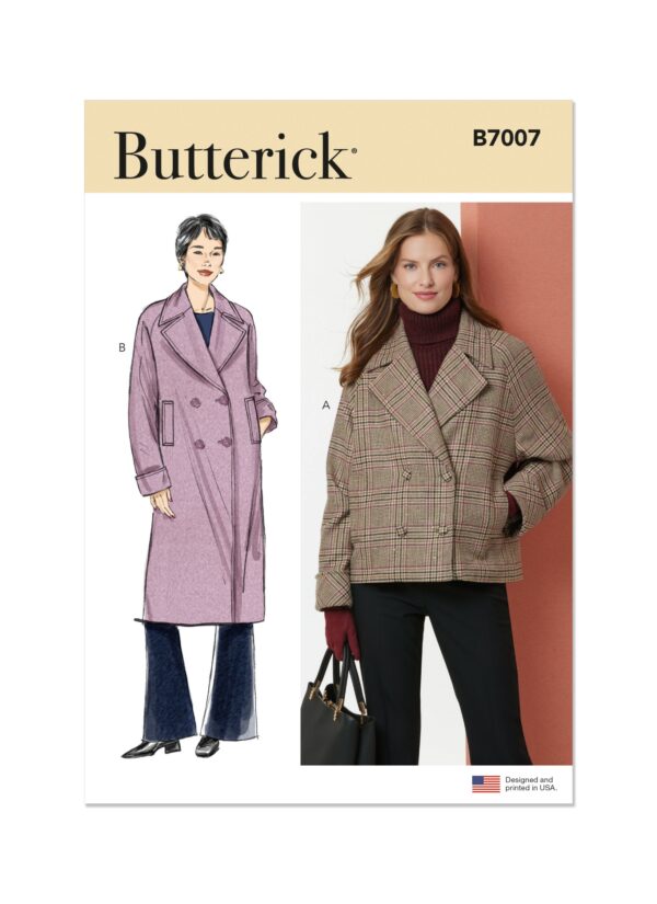 Butterick Schnittmuster - B7007 - Damenjacke, Damenmantel, doppelreihig geknöpft