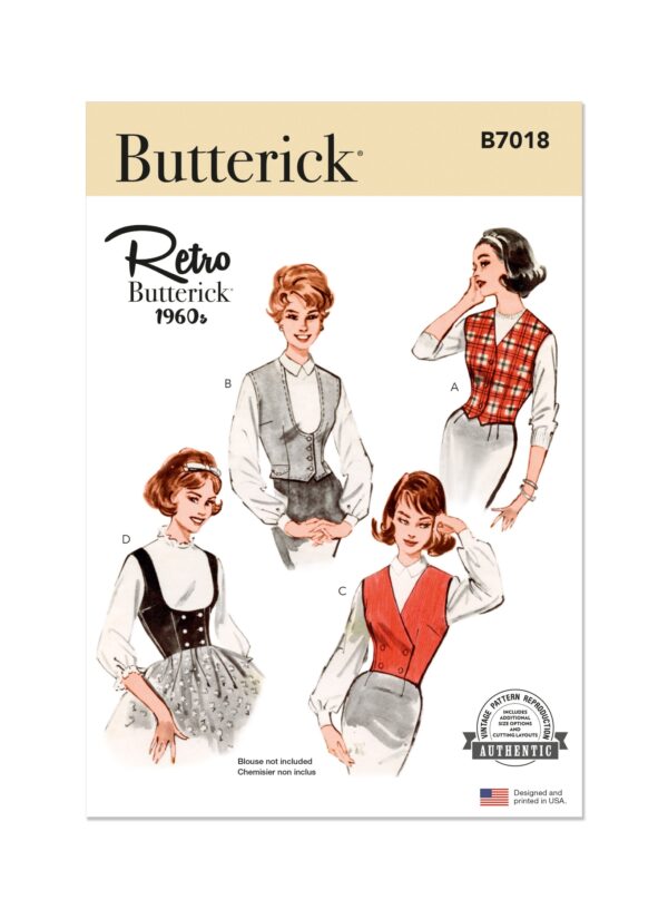 Butterick Schnittmuster - B7018 - Retro - Damenwesten im Stil der 60 er Jahre