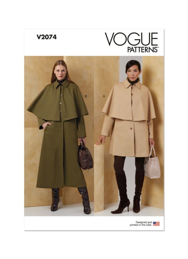 Vogue Schnittmuster V2074 - Jacke oder Mantel mit Cape für Damen