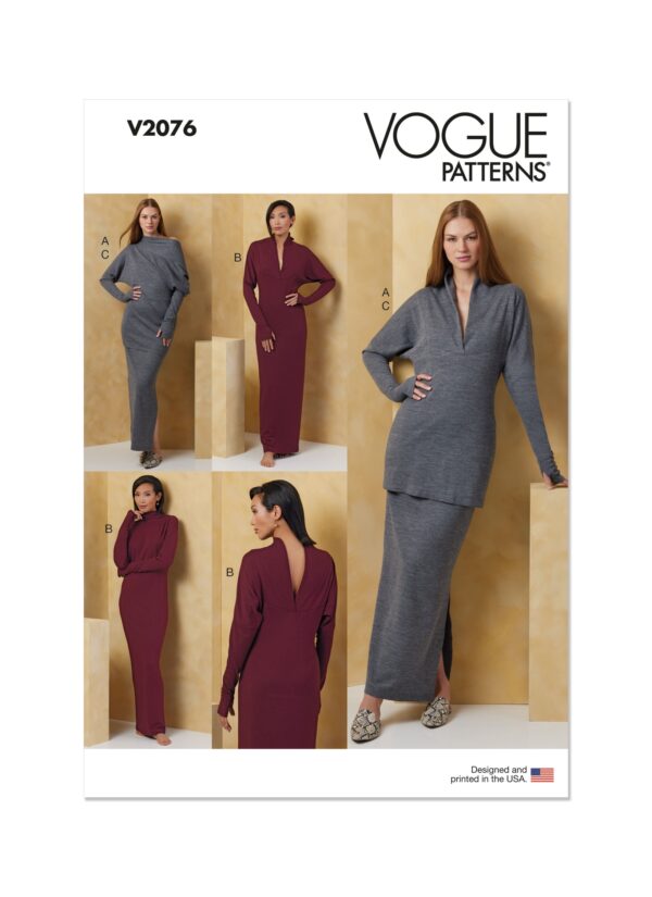 Vogue Schnittmuster - V2076 - Damenshirt, Kleid und Rock