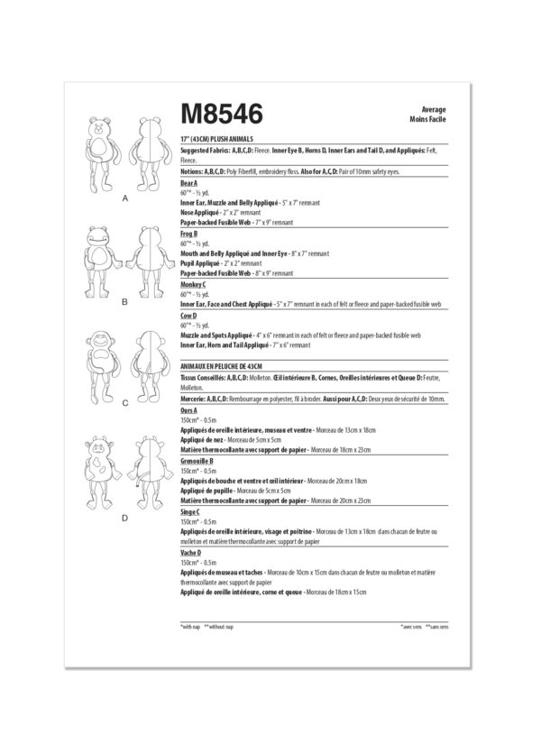 McCalls Schnittmuster M8546 - Tiere -  Plüschtiere, Affe, Bär, Frosch, Schwein – Bild 8