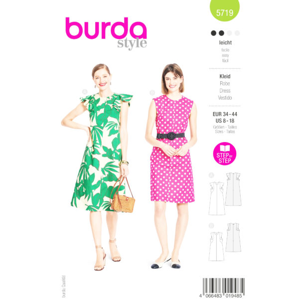 Burda Style Schnittmuster Nr. 5719 - Kleid - schlichter Schnitt - Flügelärmel