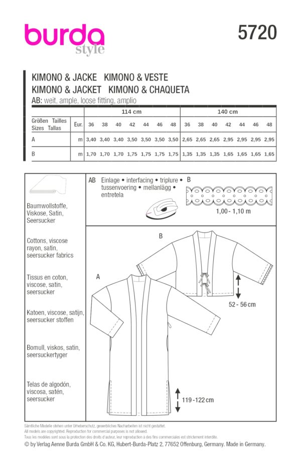 Burda Style Schnittmuster Nr. 5720 - Kimono & Jacke - Morgenmantel - Bindeband – Bild 9