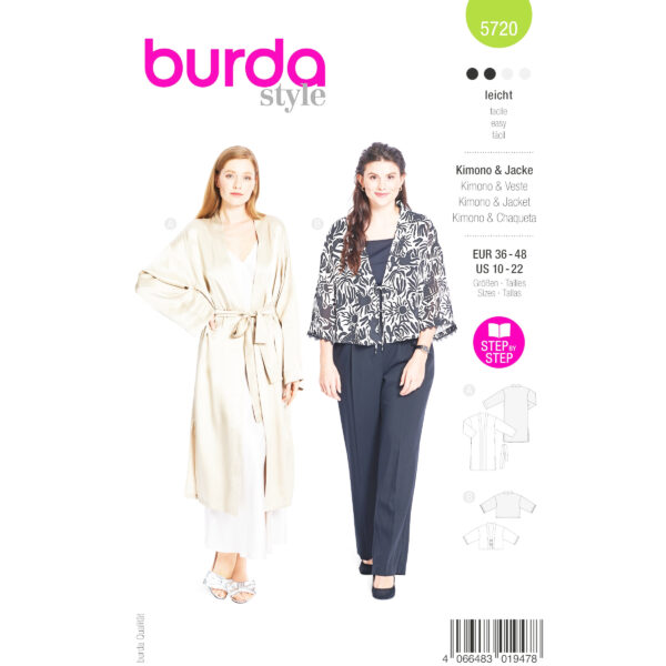 Burda Style Schnittmuster Nr. 5720 - Kimono & Jacke - Morgenmantel - Bindeband