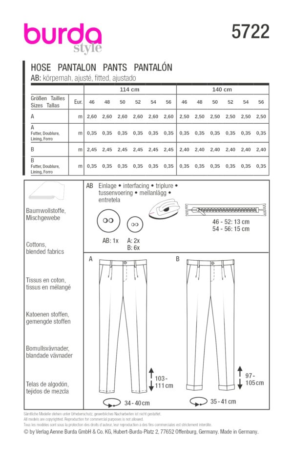 Burda Style Schnittmuster Nr. 5722 - Hose - Bundfaltenhose - Bügelfalten – Bild 9