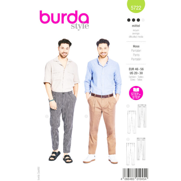 Burda Style Schnittmuster Nr. 5722 - Hose - Bundfaltenhose - Bügelfalten