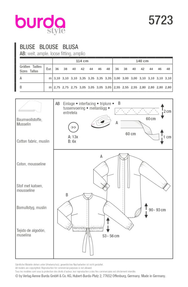 Burda Style Schnittmuster Nr. 5723 - Bluse - Blusenjacke - verdeckte Knopfleiste – Bild 9