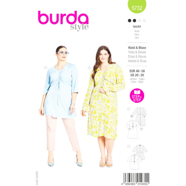 Burda Style Schnittmuster Nr. 5732 - Kleid & Bluse - geraffter Ausschnitt