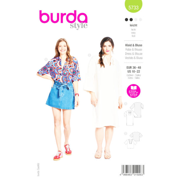 Burda Style Schnittmuster Nr. 5733 - Kleid & Bluse - Tunikakleid - Biesenblus