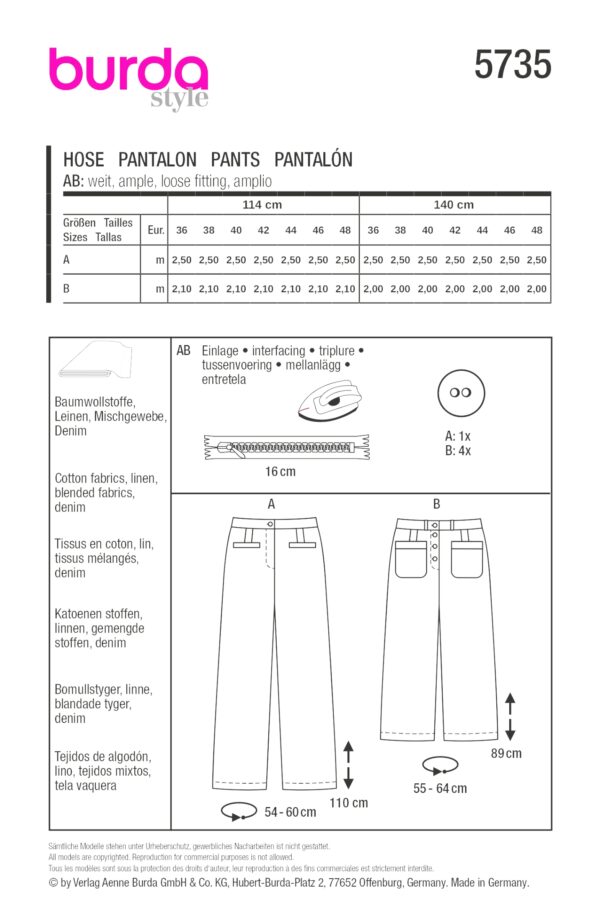 Burda Style Schnittmuster Nr. 5735 - Hose - Taschenvarianten – Bild 9