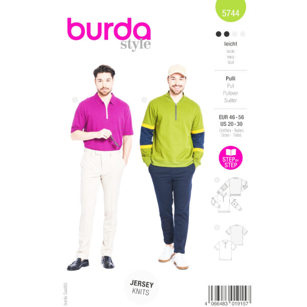 Burda Style Schnittmuster Nr. 5744 - Pullover & Shirt - regulierbarer Ausschnitt