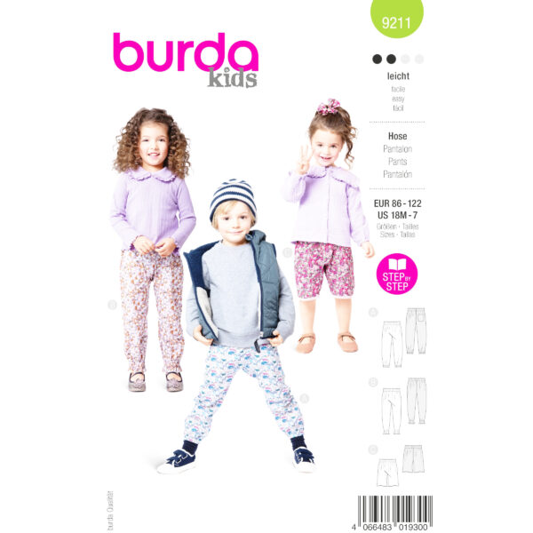 Burda Kids Schnittmuster Nr. 9211 - Hose - lang oder kurz - Gummizug